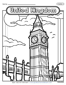 Big Ben Coloring Page United Kingdom Worksheet