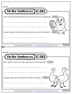 Fix the Sentences C-141 through C-145 Worksheet