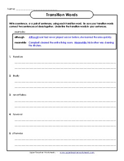 Write Sentences With Transition Words Worksheet