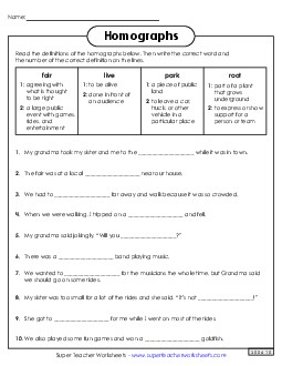 Homographs: Fill in the Blanks 1 Worksheet