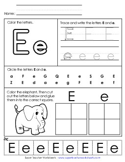 Letter E - Mixed Skills (Basic) Alphabet Worksheet