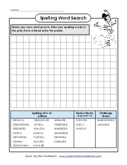 Make-a-Search (E-13) Free Spelling E Worksheet