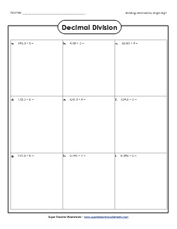 Dividing Decimals by Single-Digits Worksheet