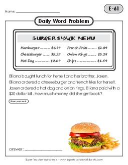 Daily Word Problems  E-61 through E-65 Worksheet