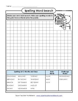 Make Your Own Word Search (C-Months and Days)  Spelling C Worksheet