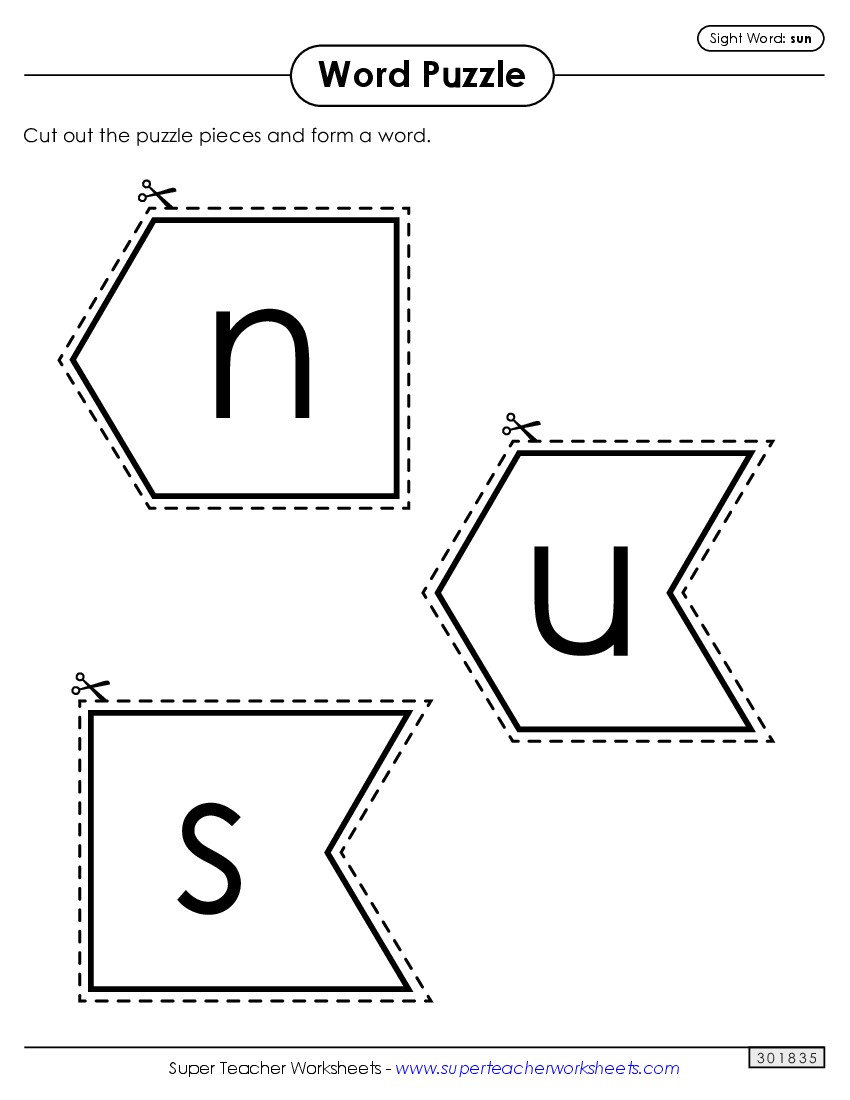 Word Puzzle: Sun Sight Words Individual Worksheet