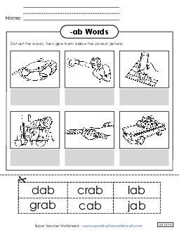 Cut and Glue (-ab) Word Families Worksheet