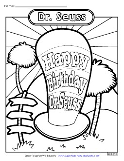 Happy Birthday Dr. Seuss Coloring Page Coloring Pages Worksheet