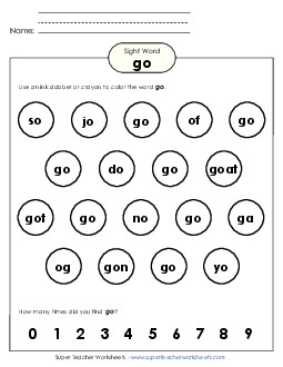 Dab or Color: Go Sight Words Individual Worksheet