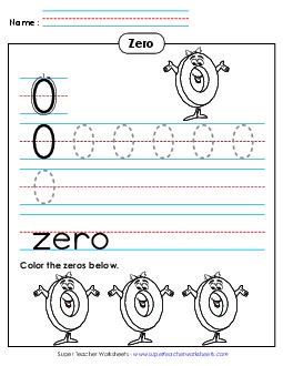 Zero: Trace, Print, Color Counting Worksheet