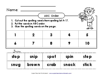 ABC Order: Cut-and-Glue (A-17) Spelling A Worksheet