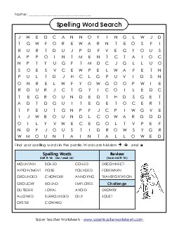 Word Search (E-14) Spelling E Worksheet