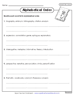 Alphabetical Order Worksheet (ELA) Spelling F Worksheet