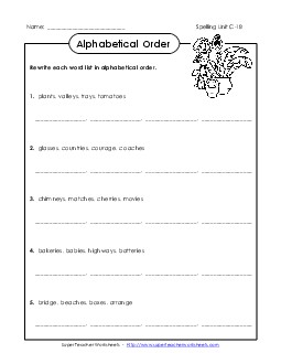 Alphabetical Order (C-18) Free Spelling C Worksheet