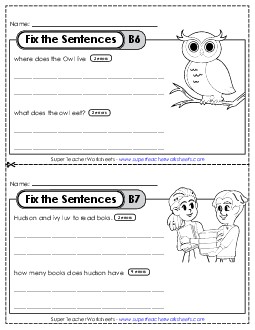 Fix the Sentences B-6 through B-10 Worksheet