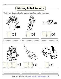 Missing Initial Sounds (-ot) Word Families Worksheet