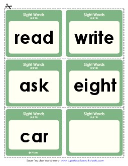 Flashcards (Unit 28) Sight Words Worksheet