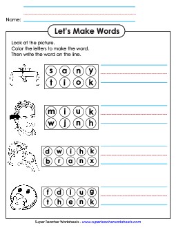 Color the Letters & Write (-ink) Word Families Worksheet