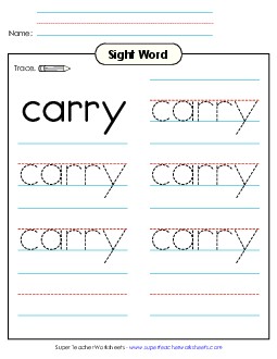 Trace the Word: Carry Sight Words Individual Worksheet