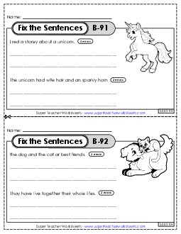 Fix the Sentences B-91 through B-95 Worksheet