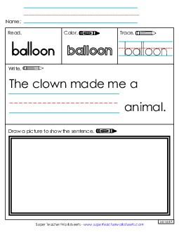 Worksheet 3: Balloon Sight Words Individual Worksheet