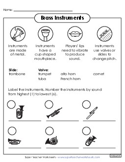 Brass Instruments Music Worksheet