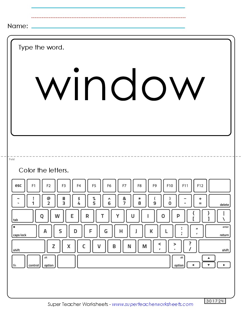 Type the Word: Window Sight Words Individual Worksheet