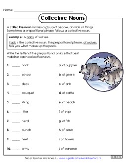 Collective Noun Matching Nouns Worksheet