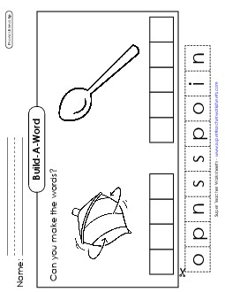 Build-a-Word #1: Spin and Spoon Phonics Blends Worksheet