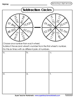 Subtraction Circles Worksheet