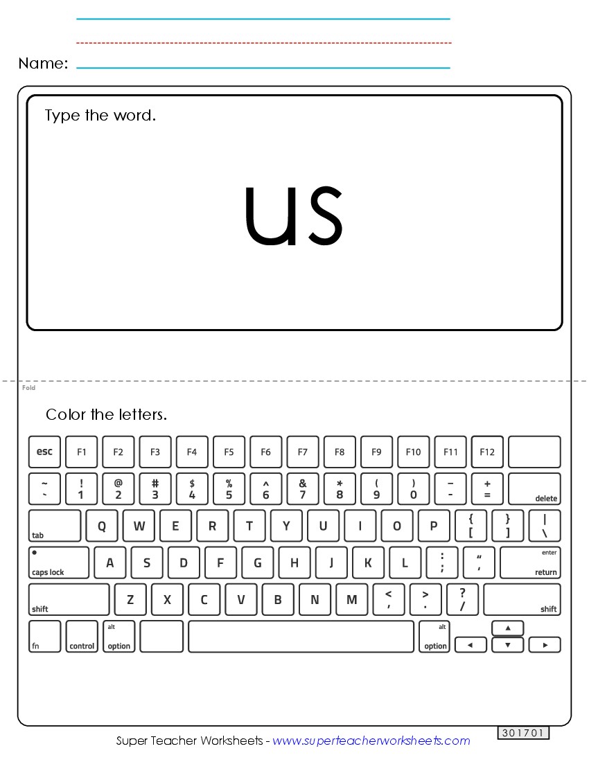 Type the Word: Us Sight Words Individual Worksheet