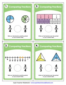 Task Cards: Comparing Fractions (With Illustrations) Worksheet