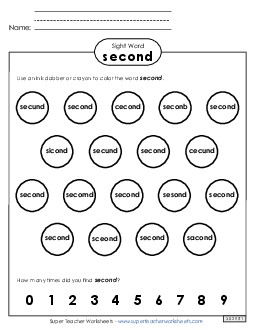 Dab or Color: Second Sight Words Individual Worksheet