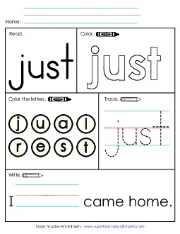 Worksheet 1: Just Sight Words Individual Worksheet