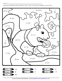 Basic Addition: Squirrel Fall Worksheet