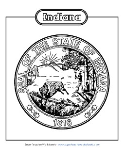 Indiana State Seal (Black & White) States Individual Worksheet