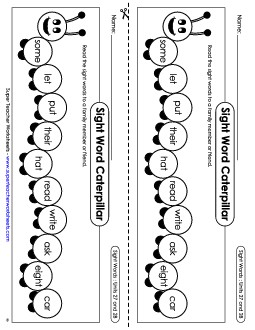 Sight Word Caterpillar: Units 27 and 28 Sight Words Worksheet