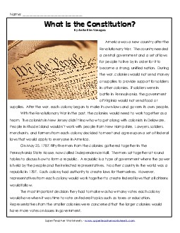 What Is the Constitution?  5th Grade Reading Comprehension Worksheet