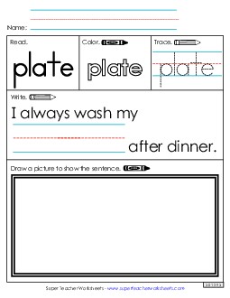 Worksheet 3: Plate Sight Words Individual Worksheet