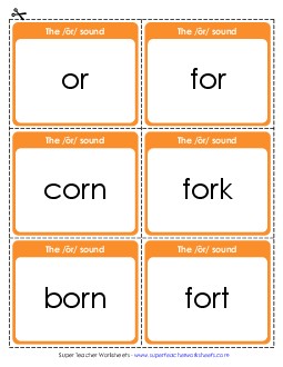 Flash Cards:  /ôr/ Spelled <i>or</i> Phonics R Controlled Vowels Worksheet