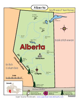 Alberta Map (Full Colour) Canada Worksheet