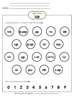 Dab or Color: Up Sight Words Individual Worksheet