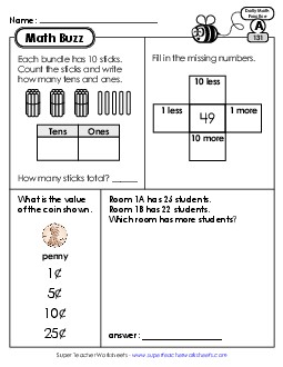 Math Buzz: Week 27 Worksheets 131 through 135 Daily Math Review Worksheet