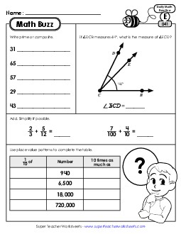 Math Buzz: Week 9 Worksheets 41 through 45 Daily Math Review Worksheet