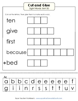 Cut-and-Glue (Unit 30) Sight Words Worksheet