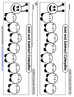 Addition & Subtraction Caterpillar (Within 20) 1st Grade Math Worksheet