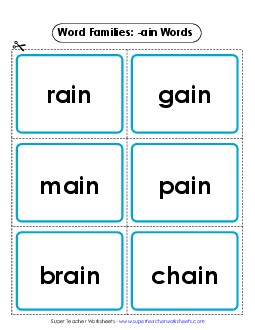 Flashcards (-ain) Word Families Worksheet