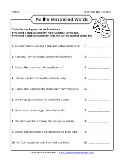 Fix the Mistakes (C-Easter)  Spelling C Worksheet