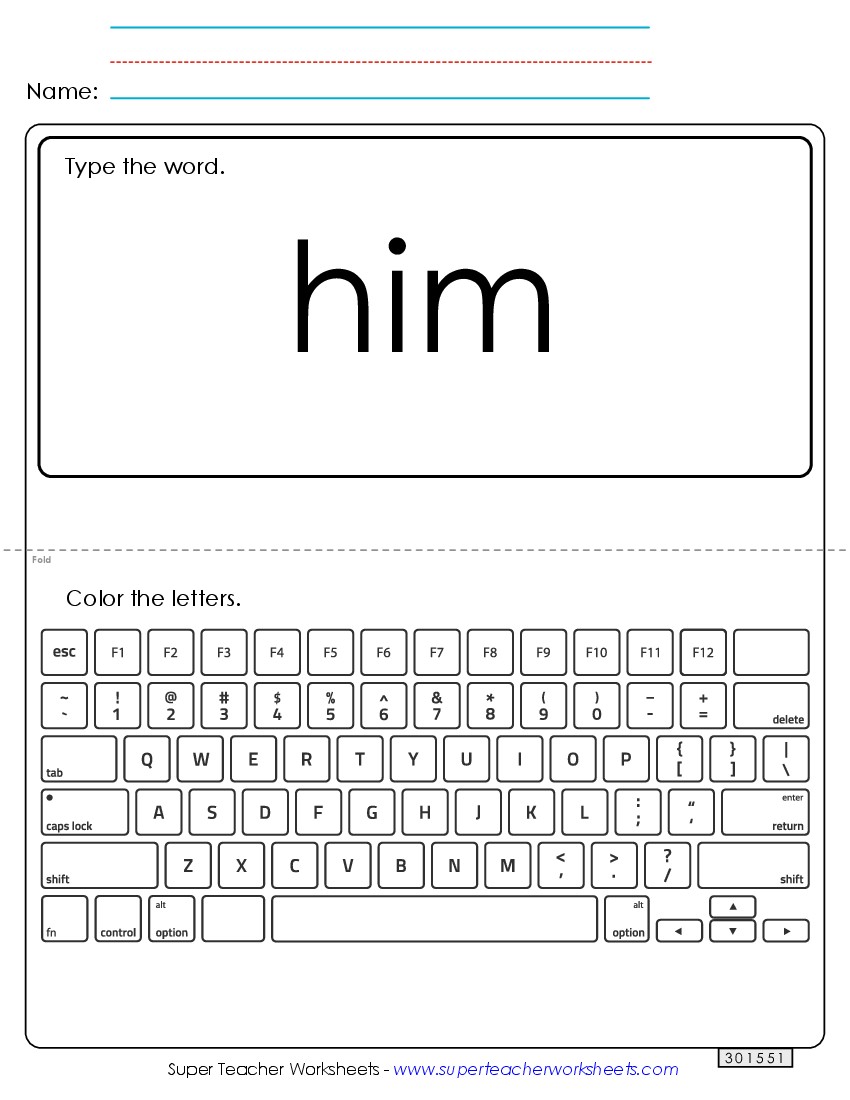 Type the Word: Him Sight Words Individual Worksheet