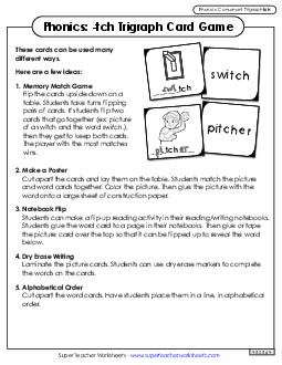 Phonics Card Game (-tch Trigraph) Phonics Trigraphs Worksheet